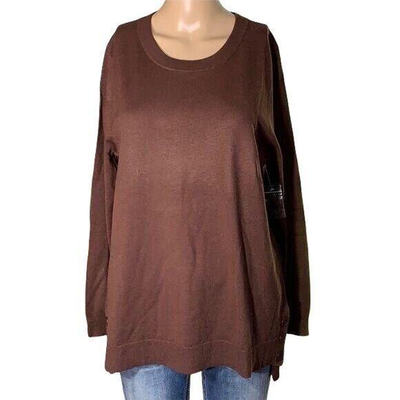 ModCloth Womens Button Detail Pullover Tunic Sweater High Low Brown Medium - Picture 1 of 14